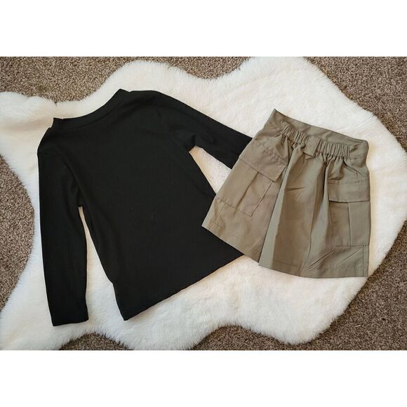 NWOT Black long-sleeved tee with tan skirt matching outfit - Picture 2 of 5